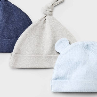 Baby Boys' 3pk Cotton Hats - Cloud Island Blue Newborn