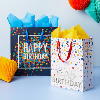 "Happy Birthday" Confetti Medium Gift Bag White - Spritz