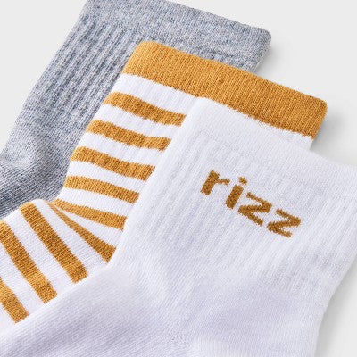 Women's "Rizz" Cushioned Striped 3pk Mid Crew Socks - Universal Thread White/Gold/Heather Gray 4-10: Cotton Blend, Knit