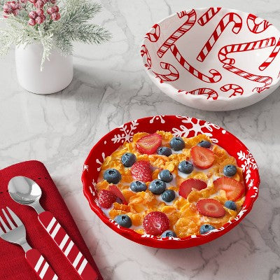 2pk 24oz Christmas Mini Cereal Bowl Red/White - Wondershop