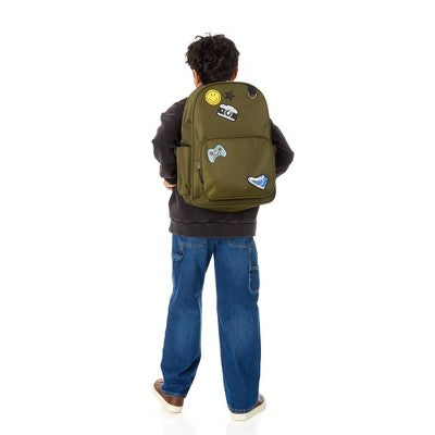 Locker Club Kids' 16L Nylon Backpack with Headphone Pencil Pouch - Olive Green: Tear-Resistant Design