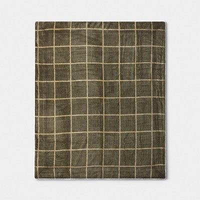 Glen Plaid Printed Plush Throw Blanket with Faux Shearling Reverse Dark Sage Green - Threshold