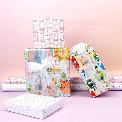 Bows And Sparkles 96"x30" Monsters Birthday Gift Wrapping Paper White (LOCAL PICKUP ONLY)