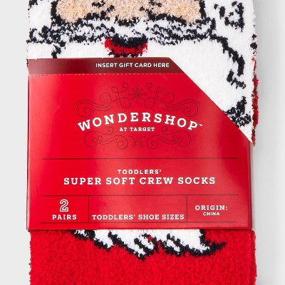 Toddler 2pk Santa Christmas Cozy Socks with Gift Card Holder - Wondershop Red 2T-3T