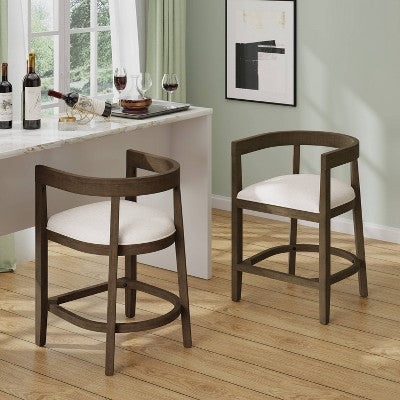 Christopher Knight Home Set of 2 25.25" Gina Upholstered Rubberwood Counter Height Barstools Walnut (LOCAL PICKUP ONLY)