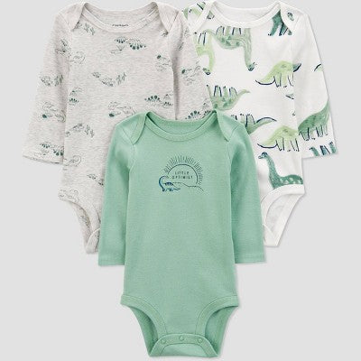 Carter's Just One You Baby Boys' 3pk Long Sleeve Bodysuit - Green 3M