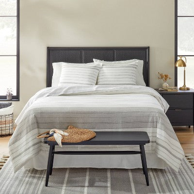 3pc King Alternating Pinstripe Duvet & Sham Set Gray/Cream - Hearth & Hand with Magnolia