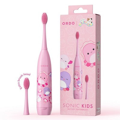 ORDO Sonic Kids Squishmallows Auggie Battery Electric Toothbrush with 2 Brush Heads- Pink