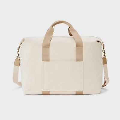 Foundational Weekender Bag - Universal Thread Taupe: Cotton Shell, Zip Closure, Detachable Strap