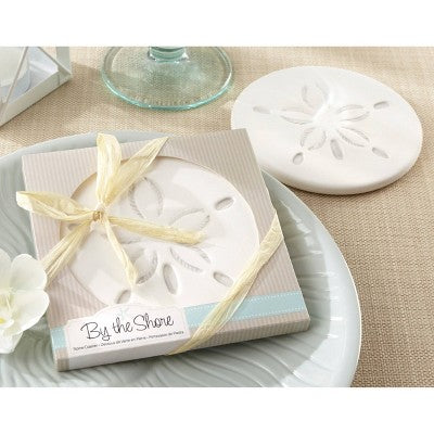 1ct  "By the Shore" Sand Dollar Coaster: Off-White Stone Drink Coasters, 4x4, Wedding Decor by Kate Aspen
