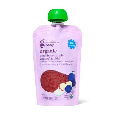 Blackberry Apple Yogurt & Chia Organic Baby Food Pouch - 4oz - Good & Gather: Age 8 Months+, Ready to Eat, Pureed 2nd Stage