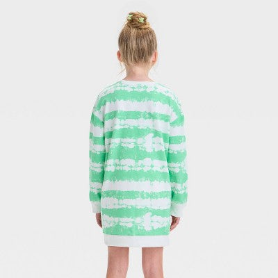 Girls' Long Sleeve St. Patrick's Day Dress Cream/Lime Green M