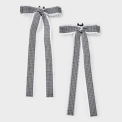 Girls' 2pk Gingham Bow Claw Clip Set - art class Black/White: Classic Pattern Hair Styling Accessory, All Hair Types