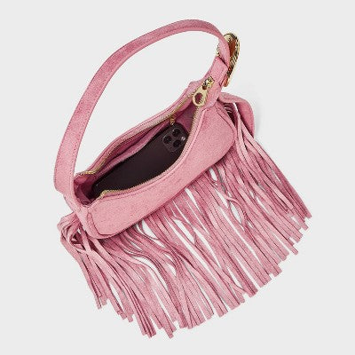 Western Faux Suede Fringe Shoulder Bag Purse - Universal Thread Pink