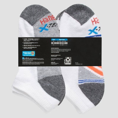 Hanes Boys' 10pk Premium No Show Socks - White L: Cushioned Heel, Ventilating Mesh, Moisture Wicking