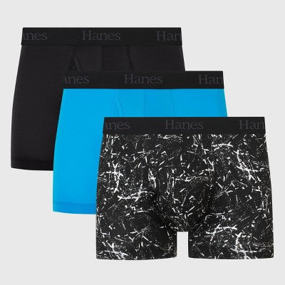 Hanes Originals Premium Men's Super Stretch Trunks 3pk - Blue/Black M: Tagless, Moisture Wicking, Quick Drying