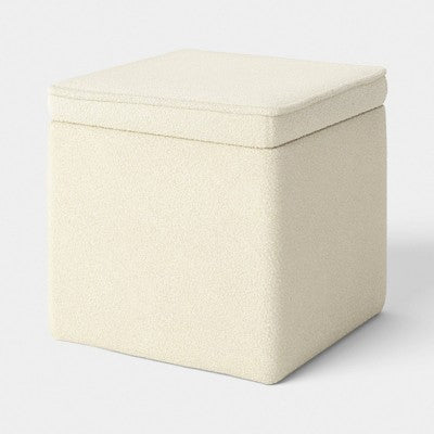 15" Single Square Small Storage Ottoman Cream Faux Shearling - Room Essentials