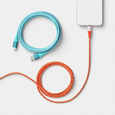 10ft USB-A to Lightning Braided Cable - 2pk - heyday Turquoise Poppy