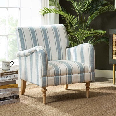 Fabio Modern Amchair Stripe with Wooden Leg | Karat Home-BLUE (LOCAL PICKUP ONLY)