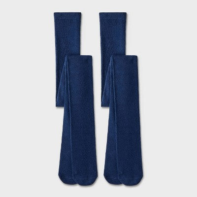 Girls' 2pk Cotton Tights - Cat & Jack Navy Blue S