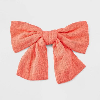 Wrinkled Linen Bow Hair Barrette - Universal Thread Coral Orange: Fashion Hair Clip, Recycled Polyester