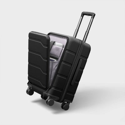Carry On Spinner Wheels Suitcase with Front Pocket Black - Open Story