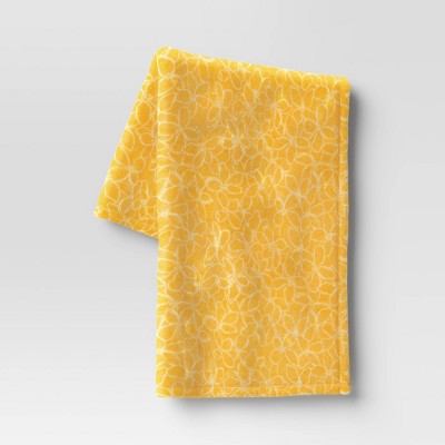Floral Printed Plush Throw Blanket Yellow - Room Essentials