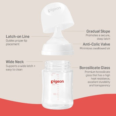 Pigeon Nurture & Nest Wide-Neck Anti-colic Glass Baby Bottles with Nipples - 5 fl oz/2pk