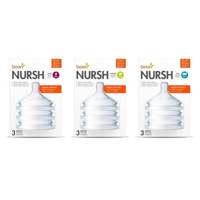 Boon NURSH Silicone Bottle Nipples - Fast Flow - 3pk