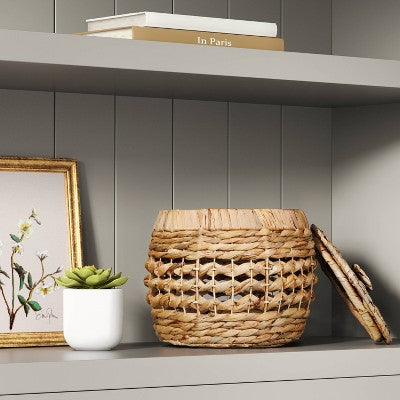 Round Water Hyacinth Basket with Lid - Threshold