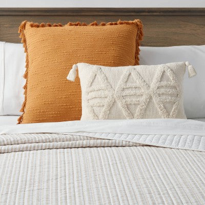 Euro Textured Slub Tassel Decorative Throw Pillow Dark Gold - Threshold: Cotton Dobby, Indoor Square Accent Pillow (LOCAL PICKUP ONLY)