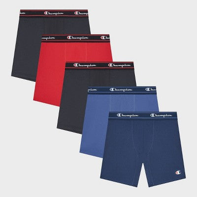 Champion Men's Active Performance 5pk Breathable Mid-Leg Boxer Briefs - Black/Red/Gray/Blue XL