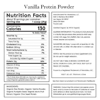 Truvani Organic Plant Based Vegan Protein Powder - Vanilla - 10.47oz/10 Servings
