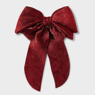 Crinkle Satin Bow Hair Barrette - A New Day Red
