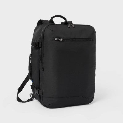 40L Travel Backpack With Expansion Black - Open Story?: Water-Resistant, Fits 15" Laptop, Softside Twill