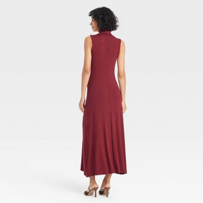 Women's Knit Midi Shift Dress - A New Day Burgundy L