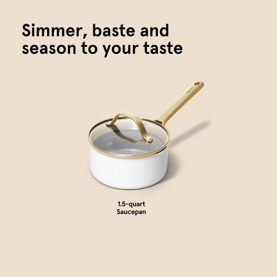 1.5qt Nonstick Ceramic Coated Aluminum Sauce Pan with Champagne Handle Cream - Figmint