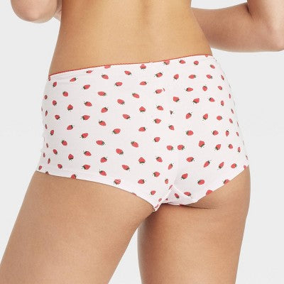 Women's 3pk Boy Shorts - Colsie Red L: Cotton Spandex Knit, Mid Rise, Botanical Pattern