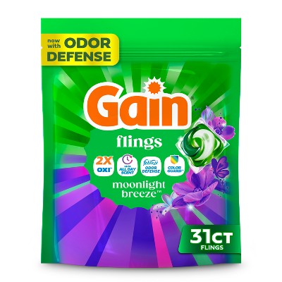 Gain Flings Moonlight Breeze Laundry Detergents - 31ct: Resealable Bag, Odor Control, Concentrated, Paraben-Free
