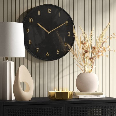 16" Luxe Wall Clock Black/Brass - Threshold: Sleek Round Design for Home Decor