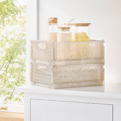Rectangular Plastic Foldable Medium Crate Gray - Brightroom