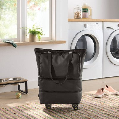 Collapsible Rolling Tote Black - Brightroom