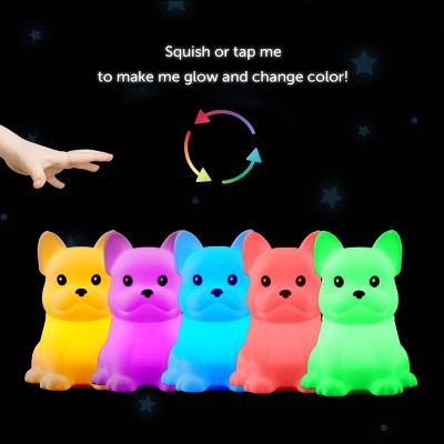 Globe Electric Rechargeable Squish Bulldog Night Light Tap to Change Color: Kids' Night Light, USB Powered, LED, All Ages