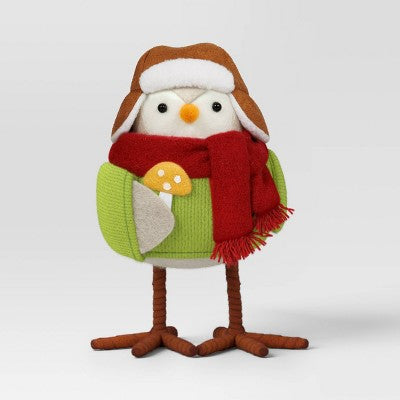 Featherly Friends 'Acorn' Fabric Christmas Bird Figurine Holding Mushroom - Wondershop