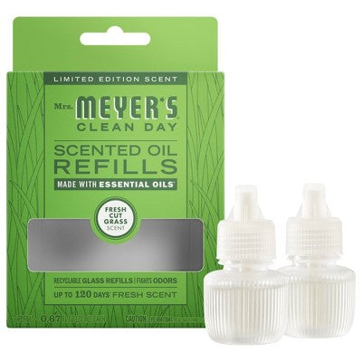Mrs. Meyer's Clean Day Plug Scent Oil Air Freshener Refills Fresh Cut Grass - 0.67oz/2pk