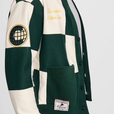Champion Men's Varsity Check Cardigan Sweater - Green L