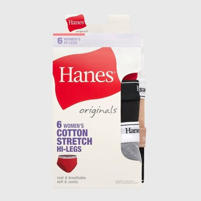 Hanes Originals Women's 6pk Breathable Stretch Cotton Hi Cut Underwear- Colors May Vary M