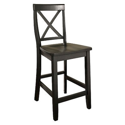 24" 2pc X-Back Counter Height Barstools Black - Crosley: Hardwood Frame, Non-Upholstered, Fixed Seat (LOCAL PICKUP ONLY)