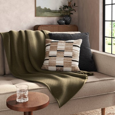 Oversized Chenille Throw Blanket with Faux Shearling Reverse Green - Threshold