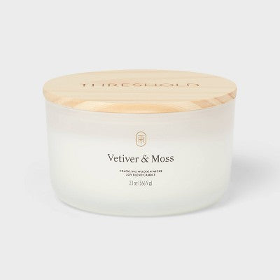 3-Wick Milky Glass Wooden Wick Vetiver and Moss Jar Candle 20oz - Threshold